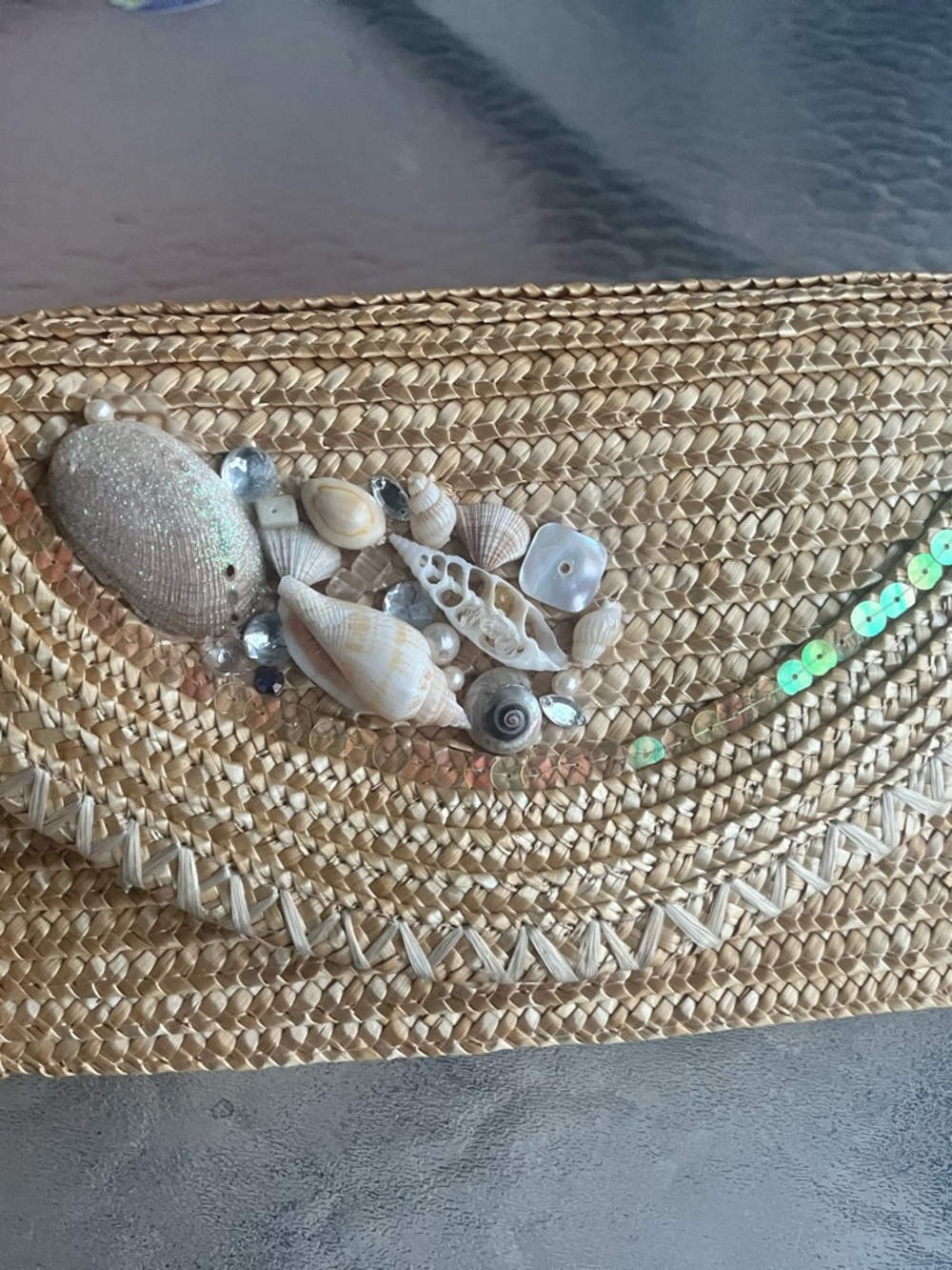 Capelli Straworld Handwoven Straw Clutch with Shell Embellishment - Natural